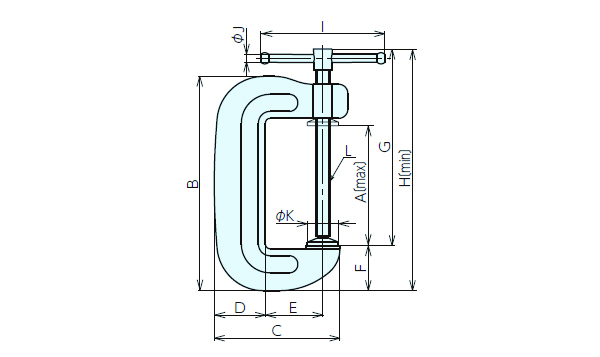 E 9193 鋼板製cクランプ 寸法図 E 9193 鋼板製cクランプ 寸法図